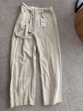 Zara Wide-Leg Belted Jeans - Cream